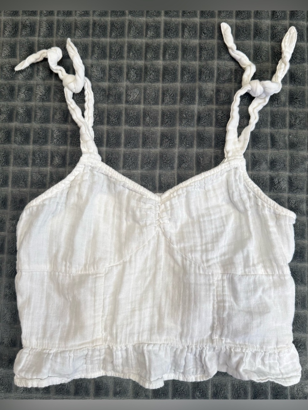 ❤️ Roxy Medium White Gauze Tie-Shoulder Crop Top Camisole Shirt Blouse (B7)